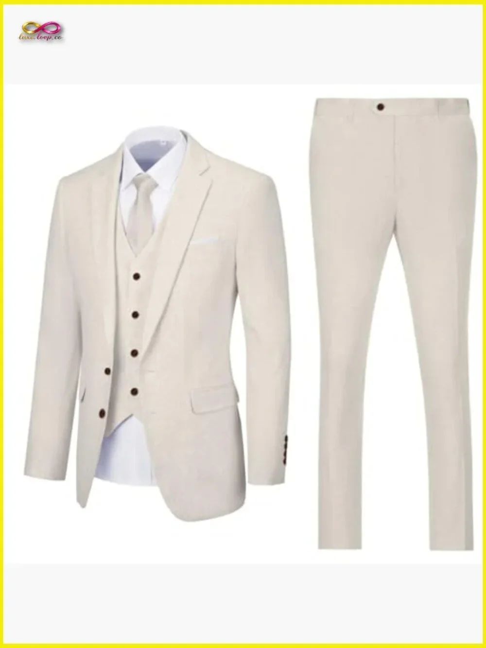 Retro Slim Fit Linen Suit Set 3 Piece Blazer Vest Pants Formal Casual